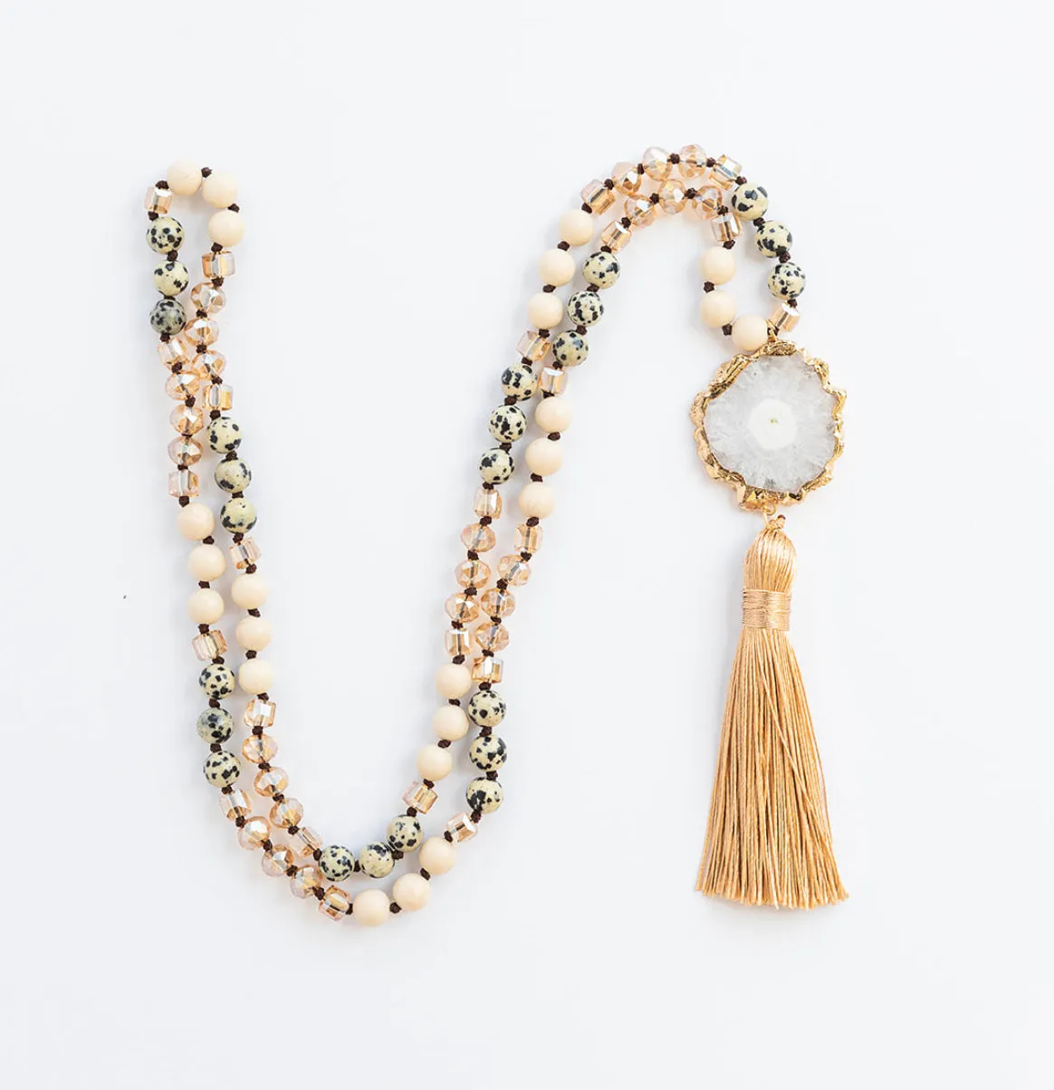 Boho & Mala Tribal Solar Quartz Agate Slice Tassel Necklace TN10081