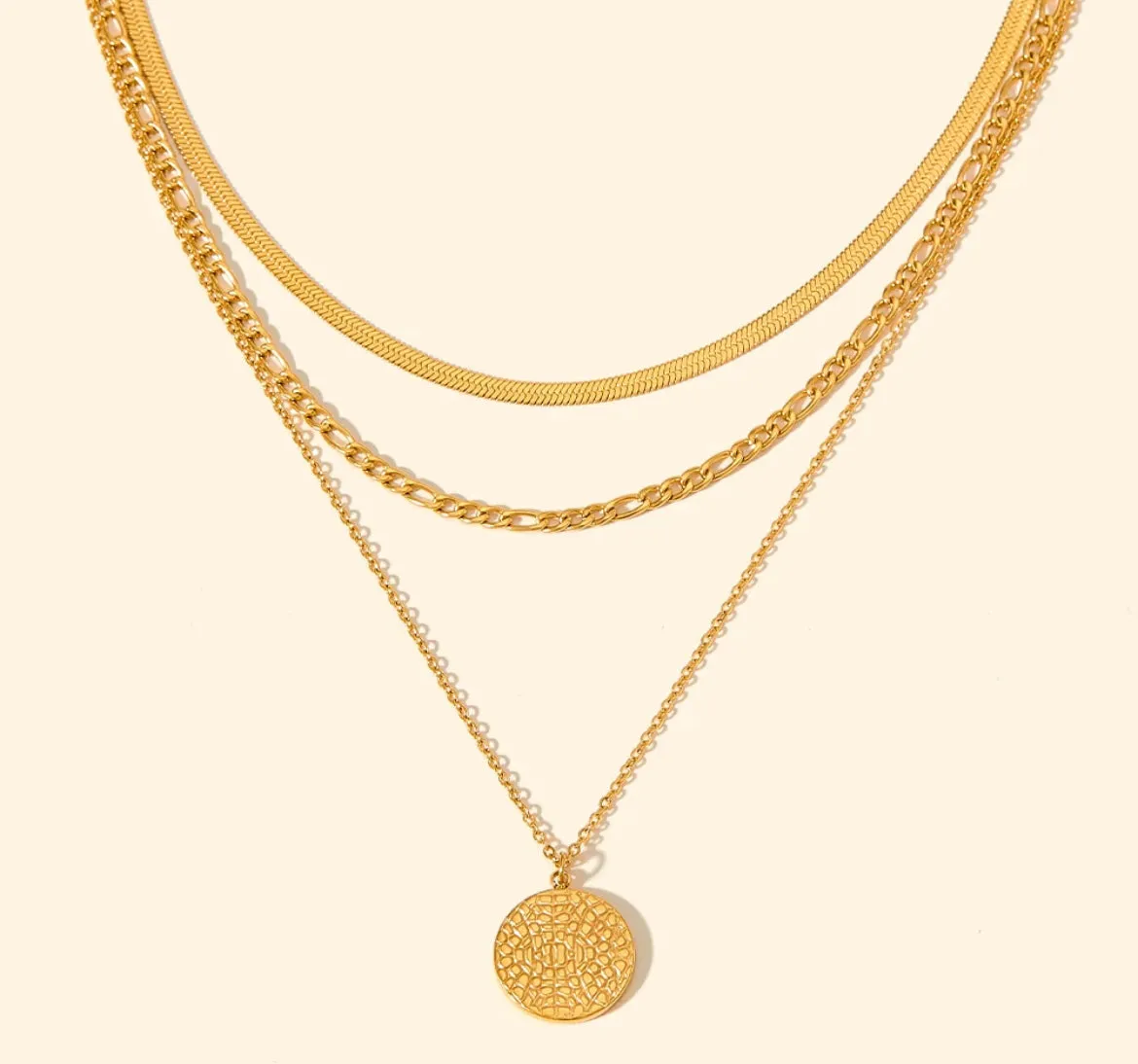 Boho & Mala Triple Layered 18k Gold Plated / Stainless Steel Necklace