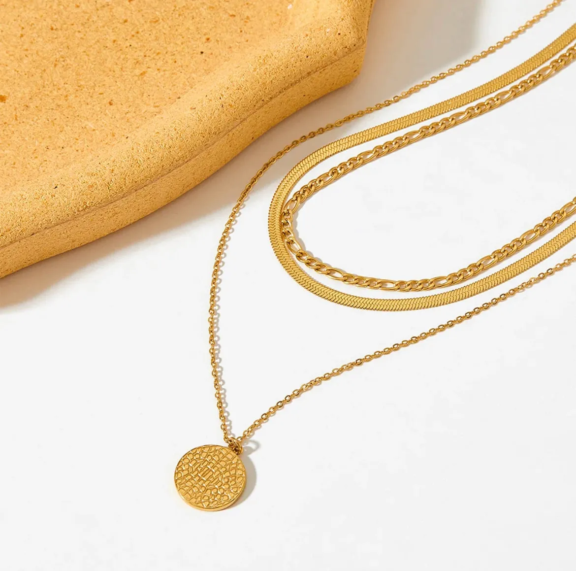 Boho & Mala Triple Layered 18k Gold Plated / Stainless Steel Necklace
