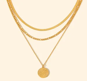Boho & Mala Triple Layered 18k Gold Plated / Stainless Steel Necklace
