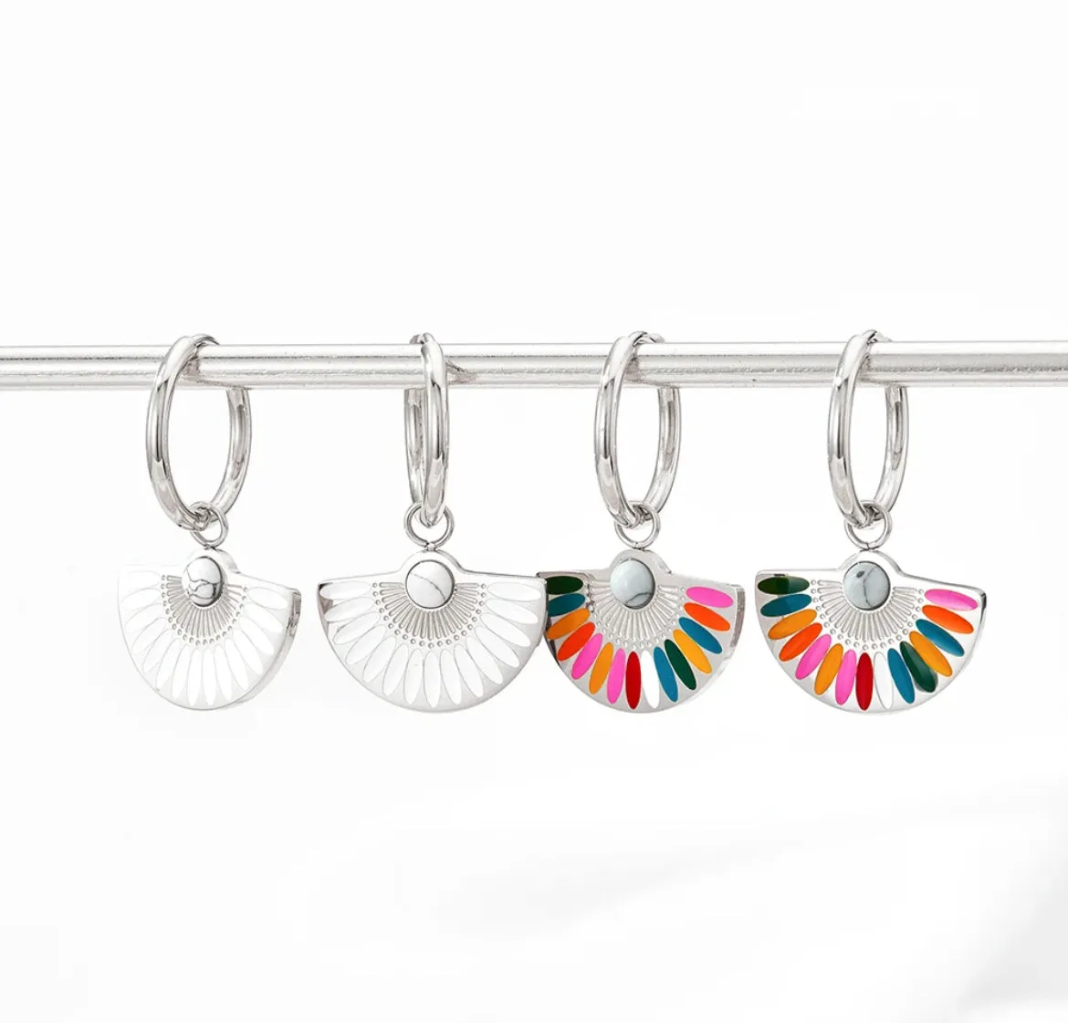 Boho & Mala White Silver Plated Fan Hoop Earrings