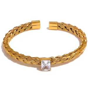 Boho & Mala White Stone Gold Cuff Bracelet DCB1048