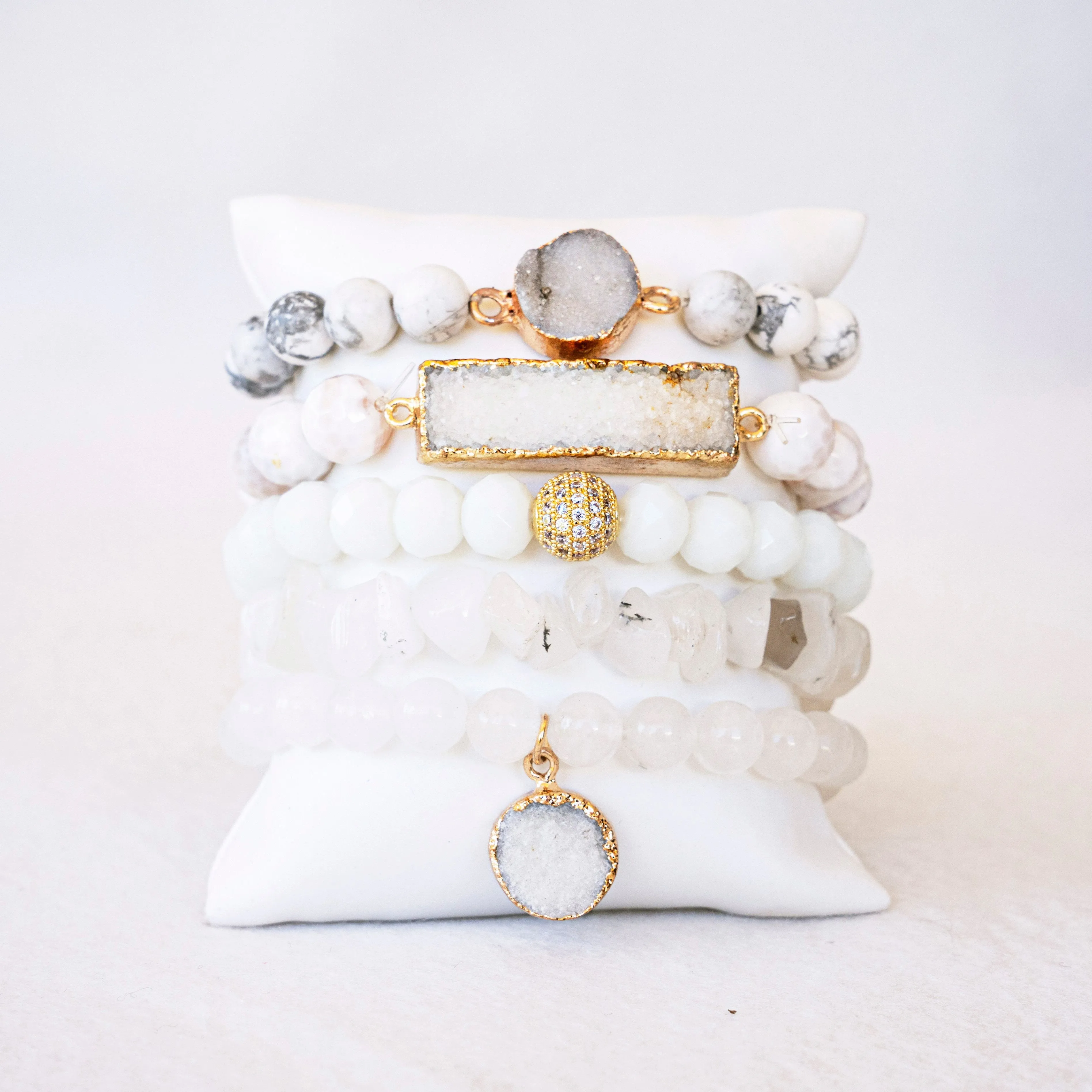 Boho & Mala White Stone Mix Elastic Bracelet Stackable Sets BS1040