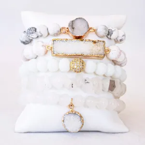 Boho & Mala White Stone Mix Elastic Bracelet Stackable Sets BS1040