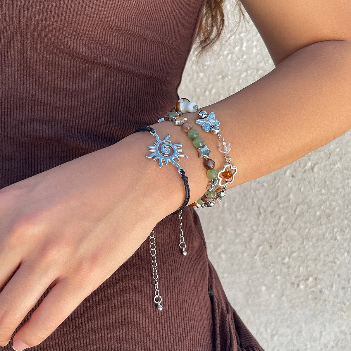 Boho Flower Bead Charm Bangles