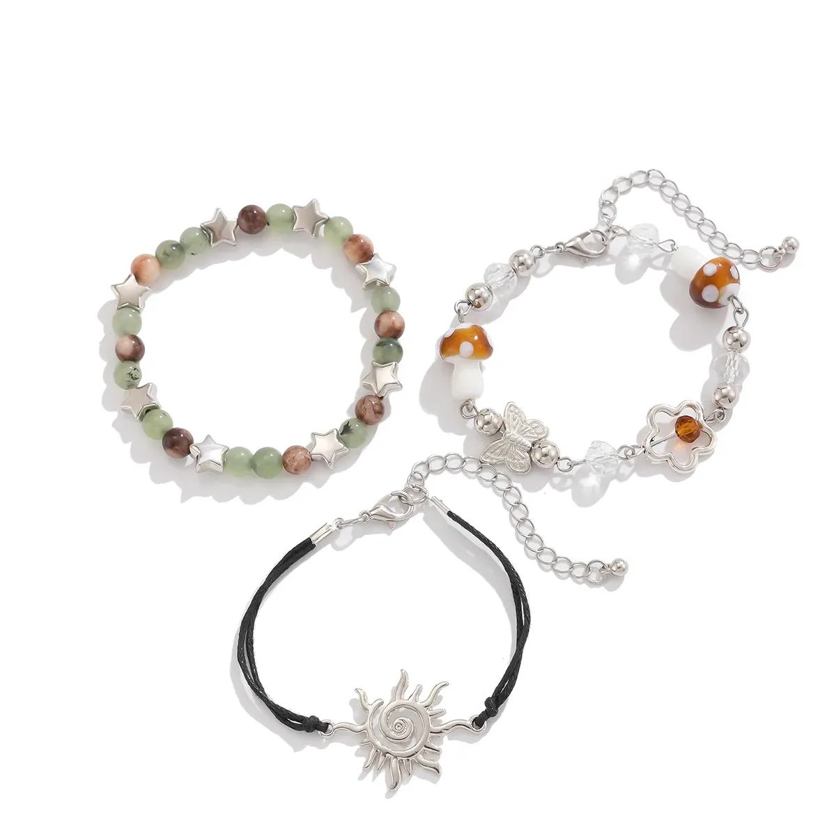 Boho Flower Bead Charm Bangles
