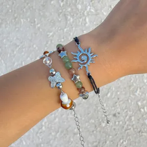 Boho Flower Bead Charm Bangles