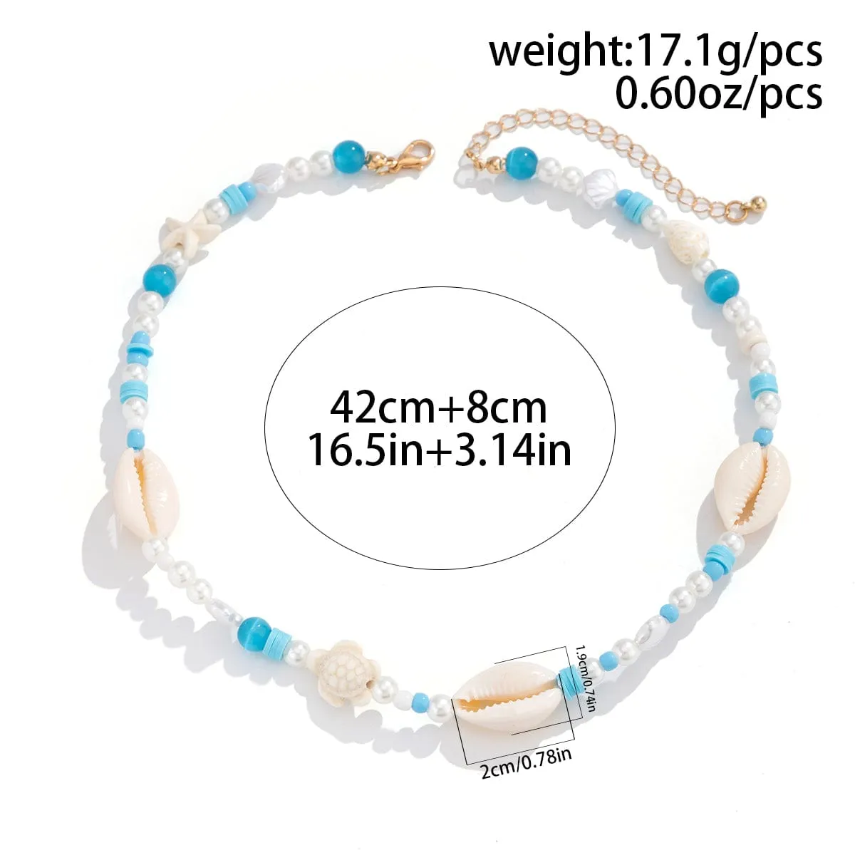 Boho Pearl Crystal Beaded Conch Turtle Necklace