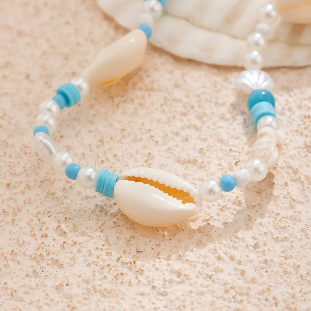 Boho Pearl Crystal Beaded Conch Turtle Necklace