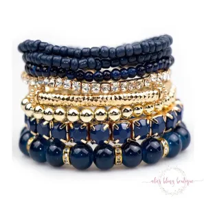 Boho Radiance Bracelet Stack in Dark Blue