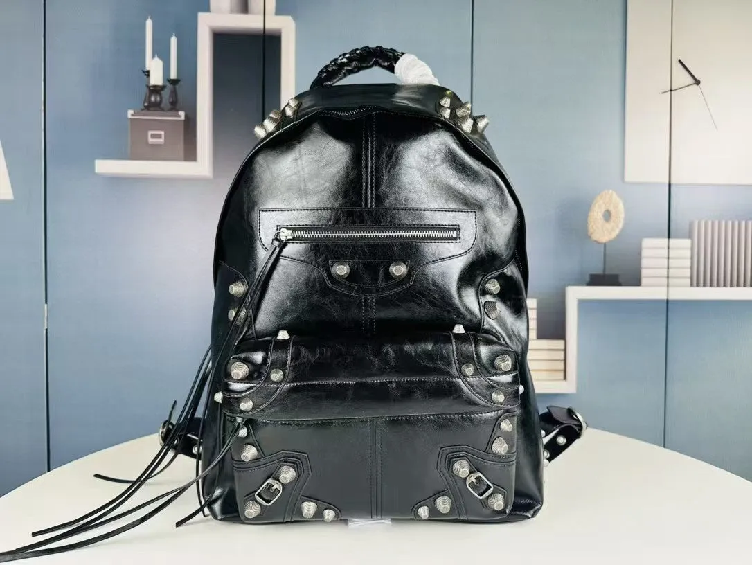 Bold Black Cowhide Leather Backpack