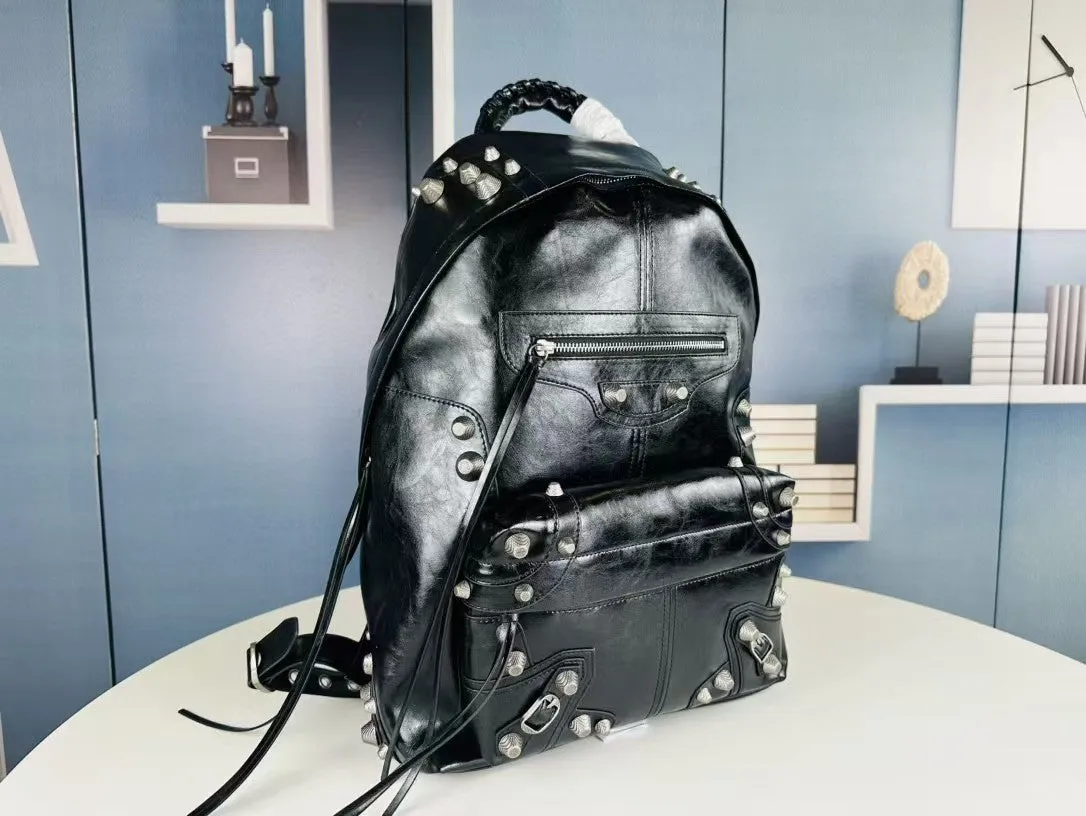Bold Black Cowhide Leather Backpack
