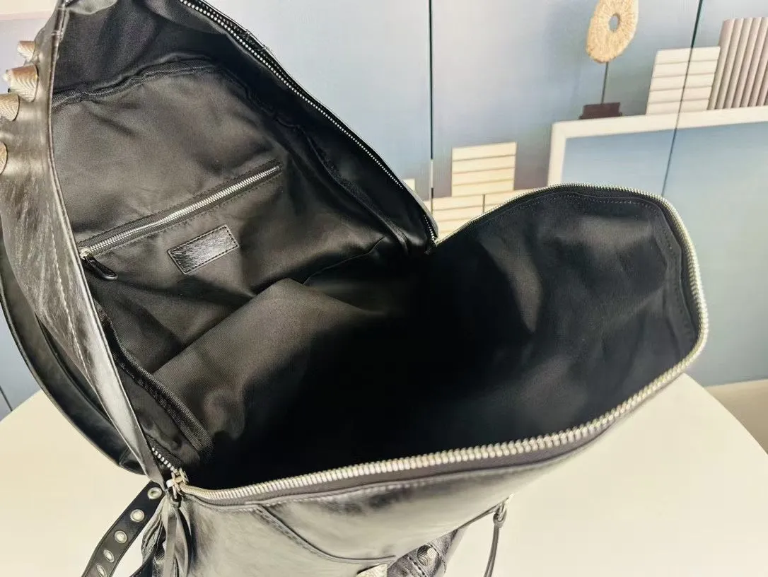 Bold Black Cowhide Leather Backpack