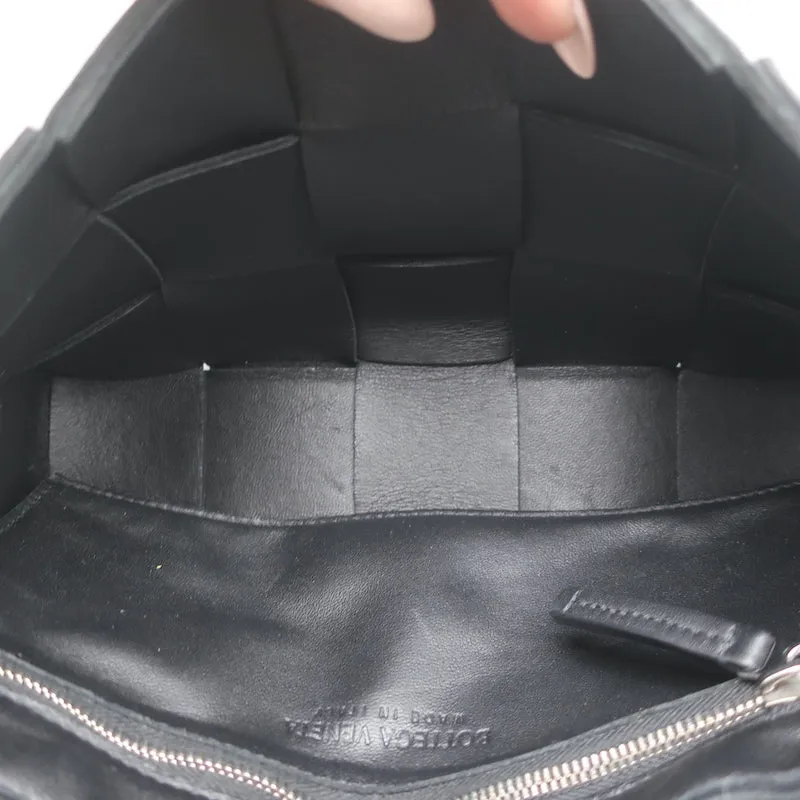 Bottega Veneta Cassette Shoulder Bag Black Intrecciato Leather Crossbody