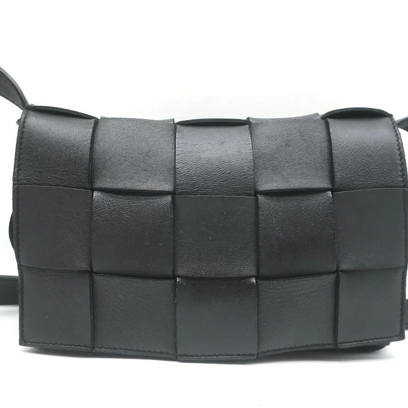 Bottega Veneta Cassette Shoulder Bag Black Intrecciato Leather Crossbody