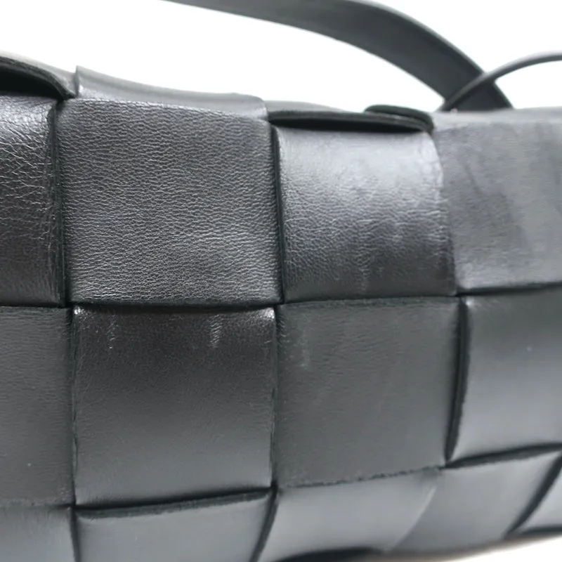 Bottega Veneta Cassette Shoulder Bag Black Intrecciato Leather Crossbody