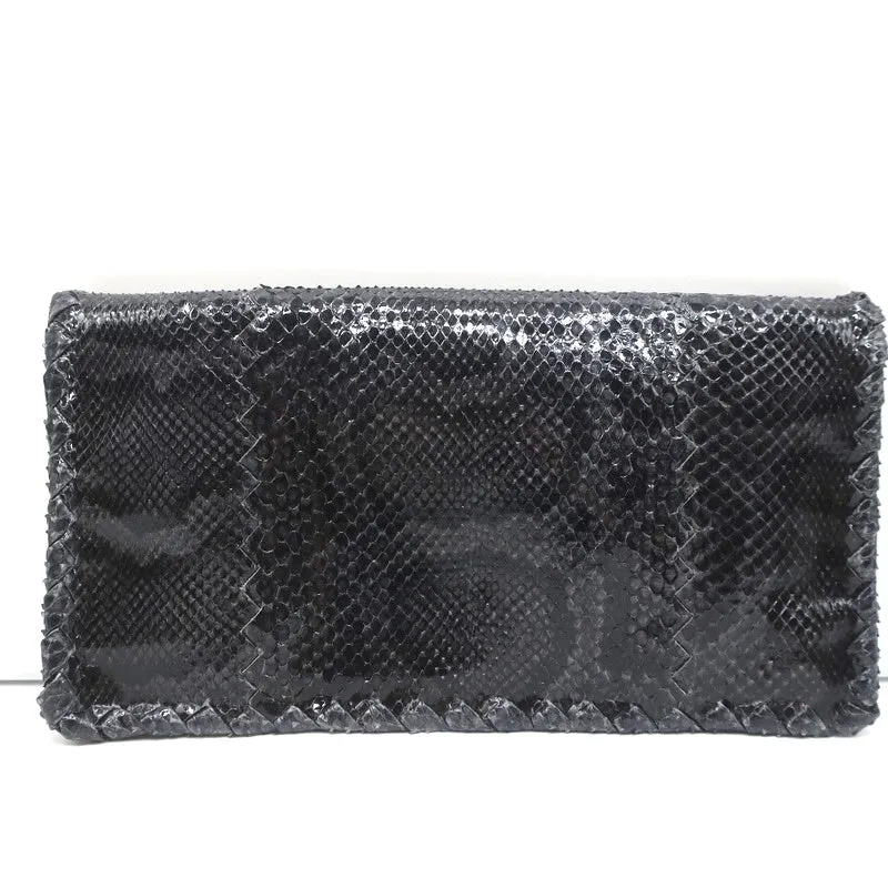 Bottega Veneta Snakeskin Turnlock Clutch Bag Black/Charcoal