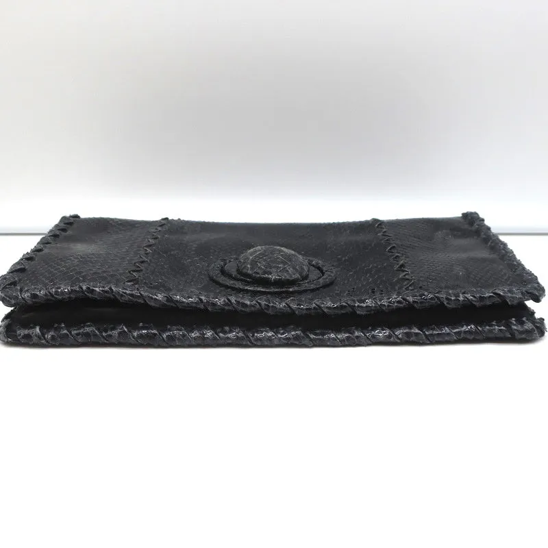Bottega Veneta Snakeskin Turnlock Clutch Bag Black/Charcoal