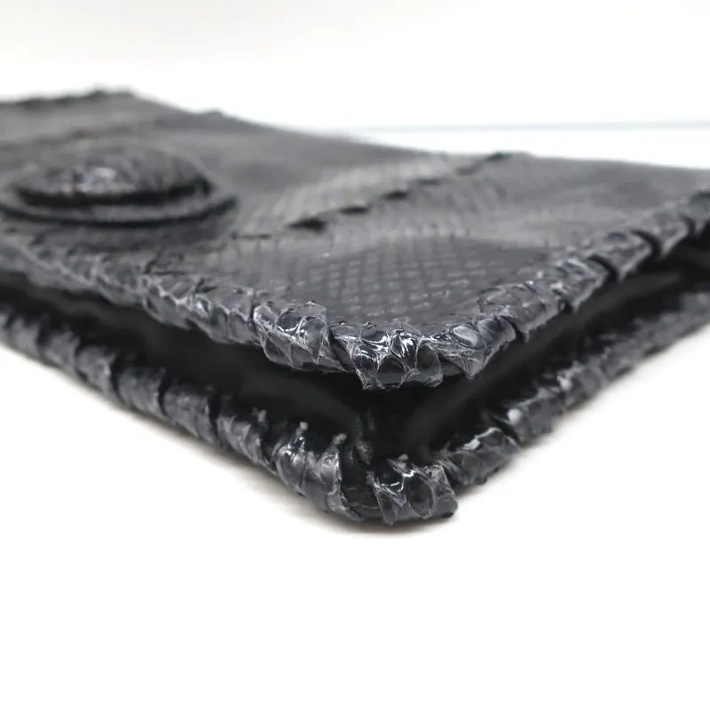 Bottega Veneta Snakeskin Turnlock Clutch Bag Black/Charcoal