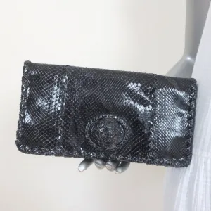 Bottega Veneta Snakeskin Turnlock Clutch Bag Black/Charcoal