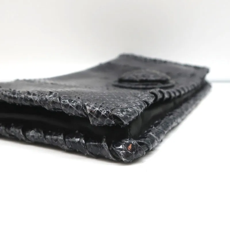 Bottega Veneta Snakeskin Turnlock Clutch Bag Black/Charcoal
