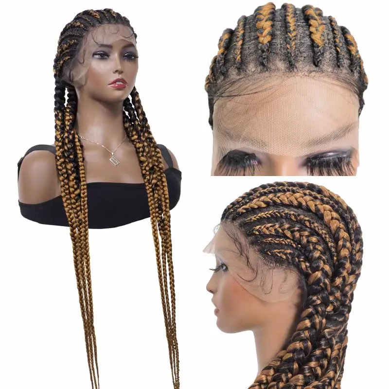 Box Braided Wig Full Lace Front Wig 38 Inches Long Cornrow Synthetic Braids