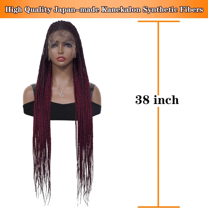 Braided Box Braiding Synthetic Lace Front Wig 38Inches Long Braids Heat Fiber Hair Hand Braided Wig