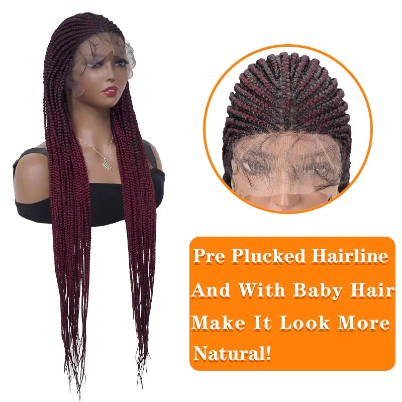 Braided Box Braiding Synthetic Lace Front Wig 38Inches Long Braids Heat Fiber Hair Hand Braided Wig