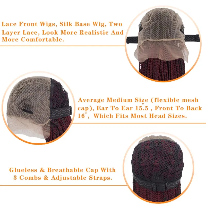 Braided Box Braiding Synthetic Lace Front Wig 38Inches Long Braids Heat Fiber Hair Hand Braided Wig