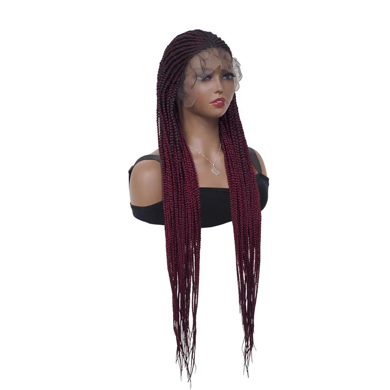 Braided Box Braiding Synthetic Lace Front Wig 38Inches Long Braids Heat Fiber Hair Hand Braided Wig