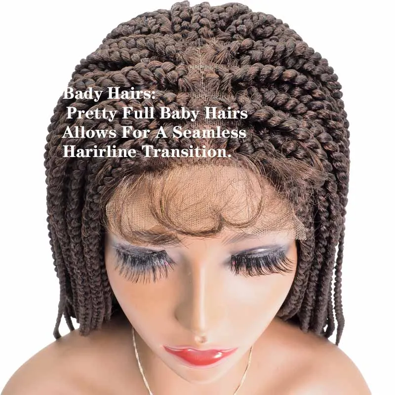 Braids Wigs 32inch Brown Hand-made Braided Wig with Baby Hair For Afro Women