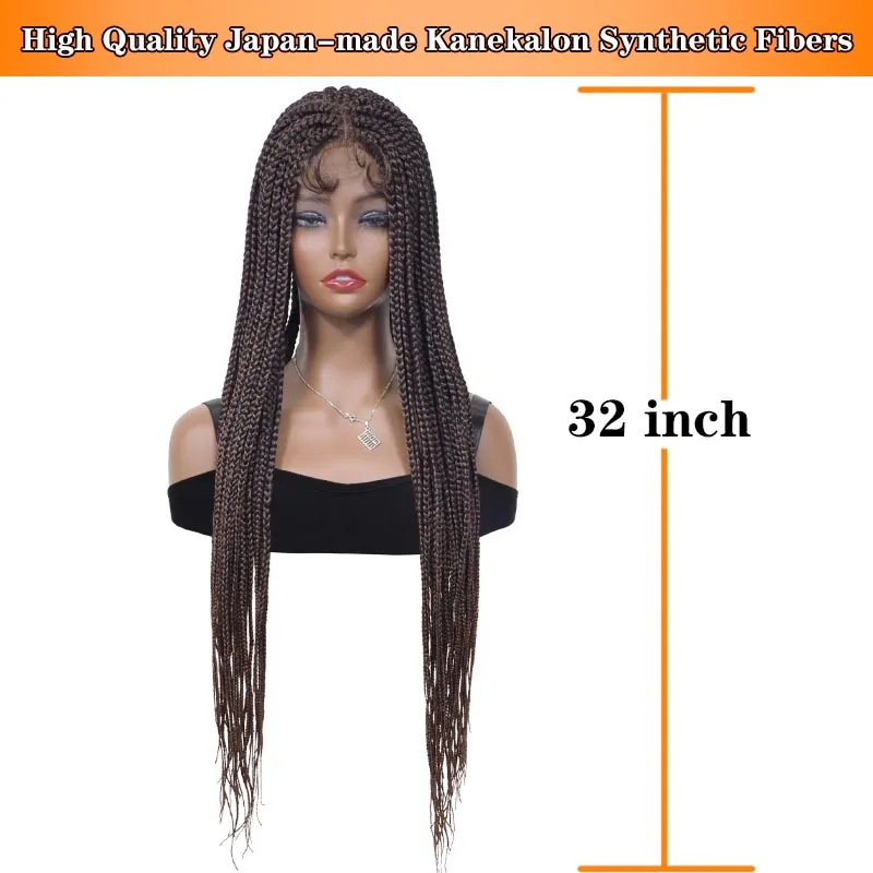 Braids Wigs 32inch Brown Hand-made Braided Wig with Baby Hair For Afro Women