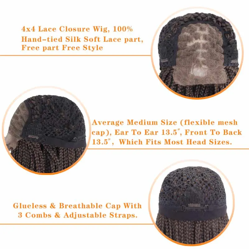 Braids Wigs 32inch Brown Hand-made Braided Wig with Baby Hair For Afro Women
