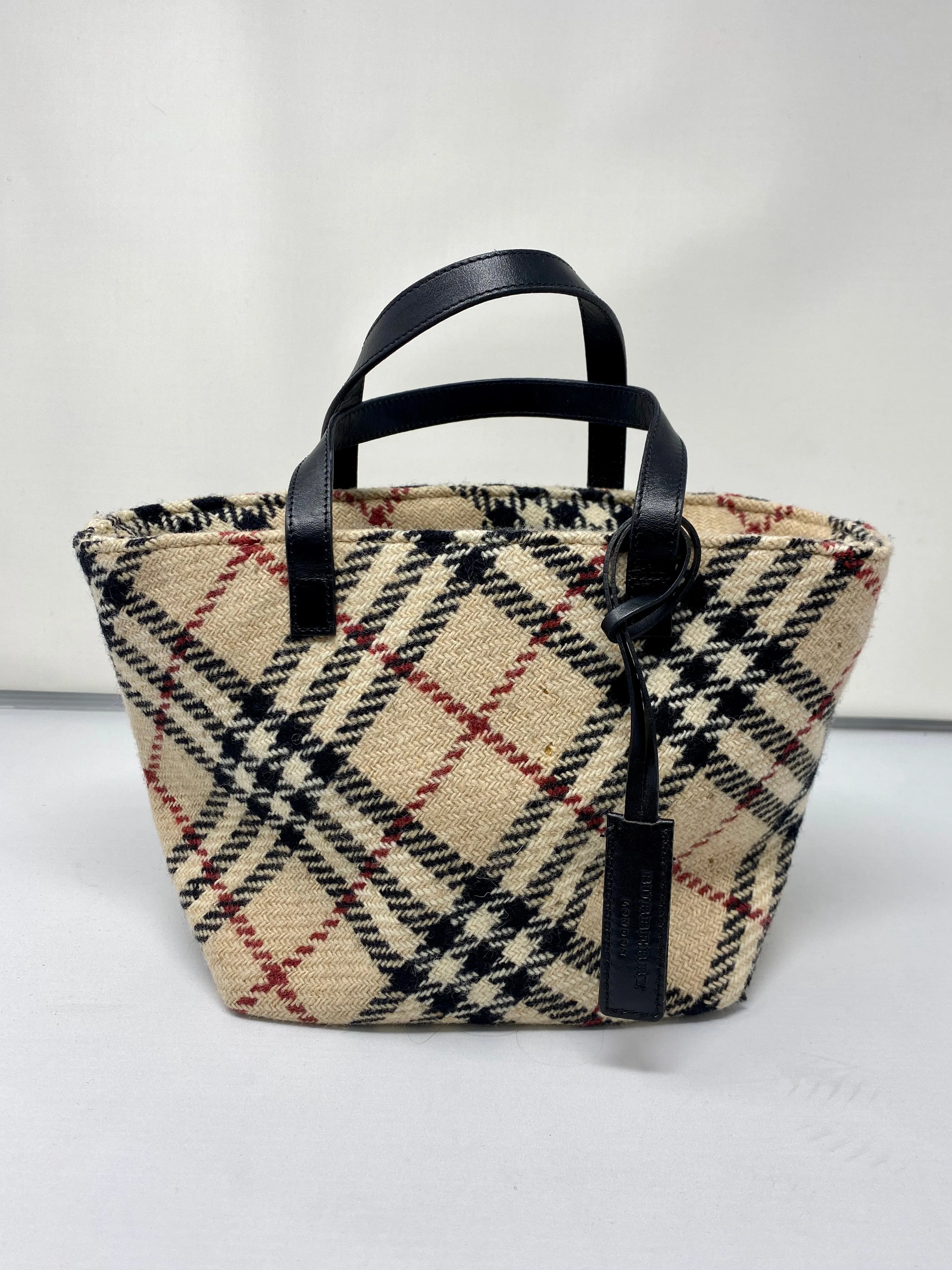 BURBERRY Wool Check Small Tote Bag