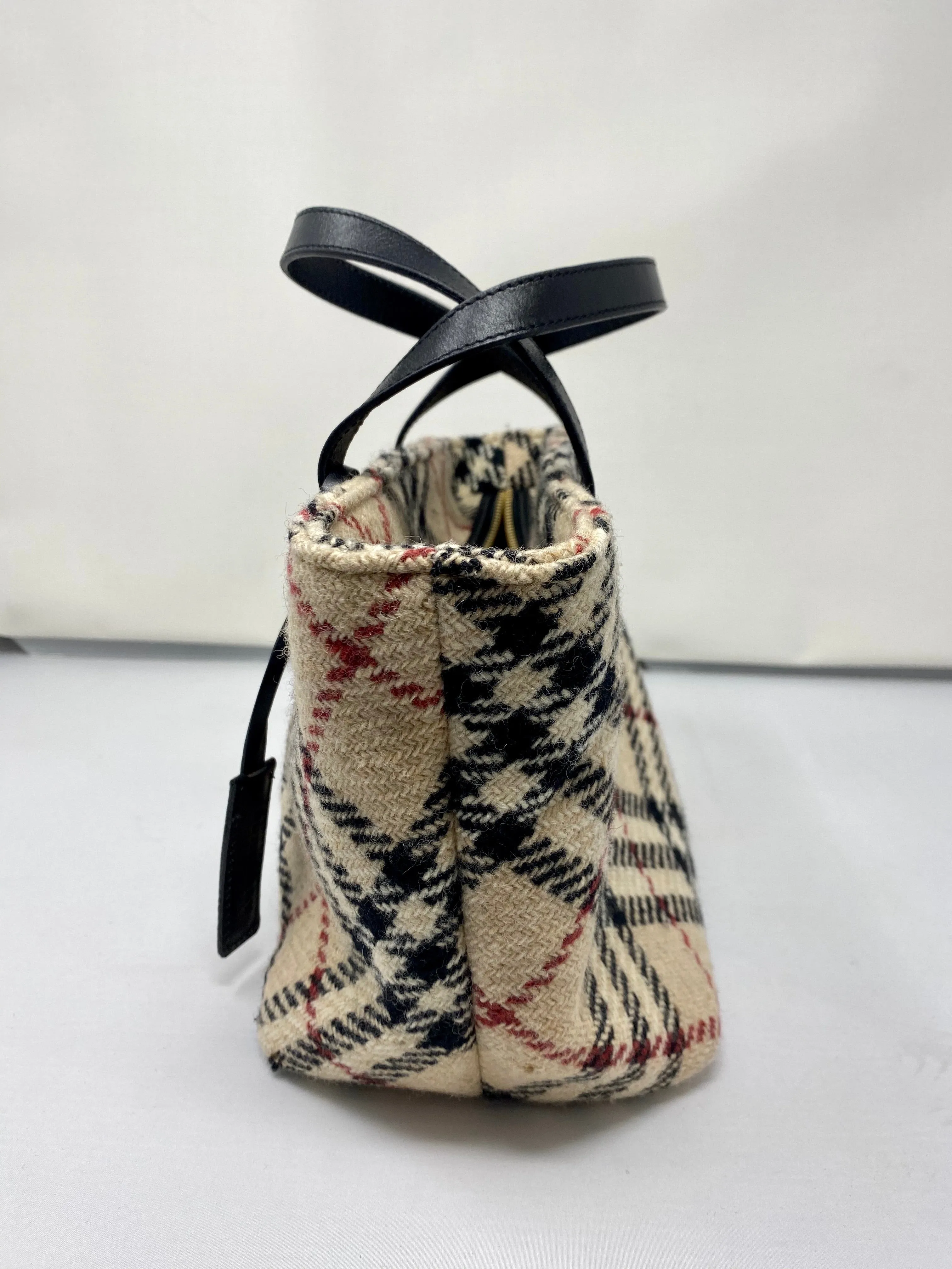 BURBERRY Wool Check Small Tote Bag
