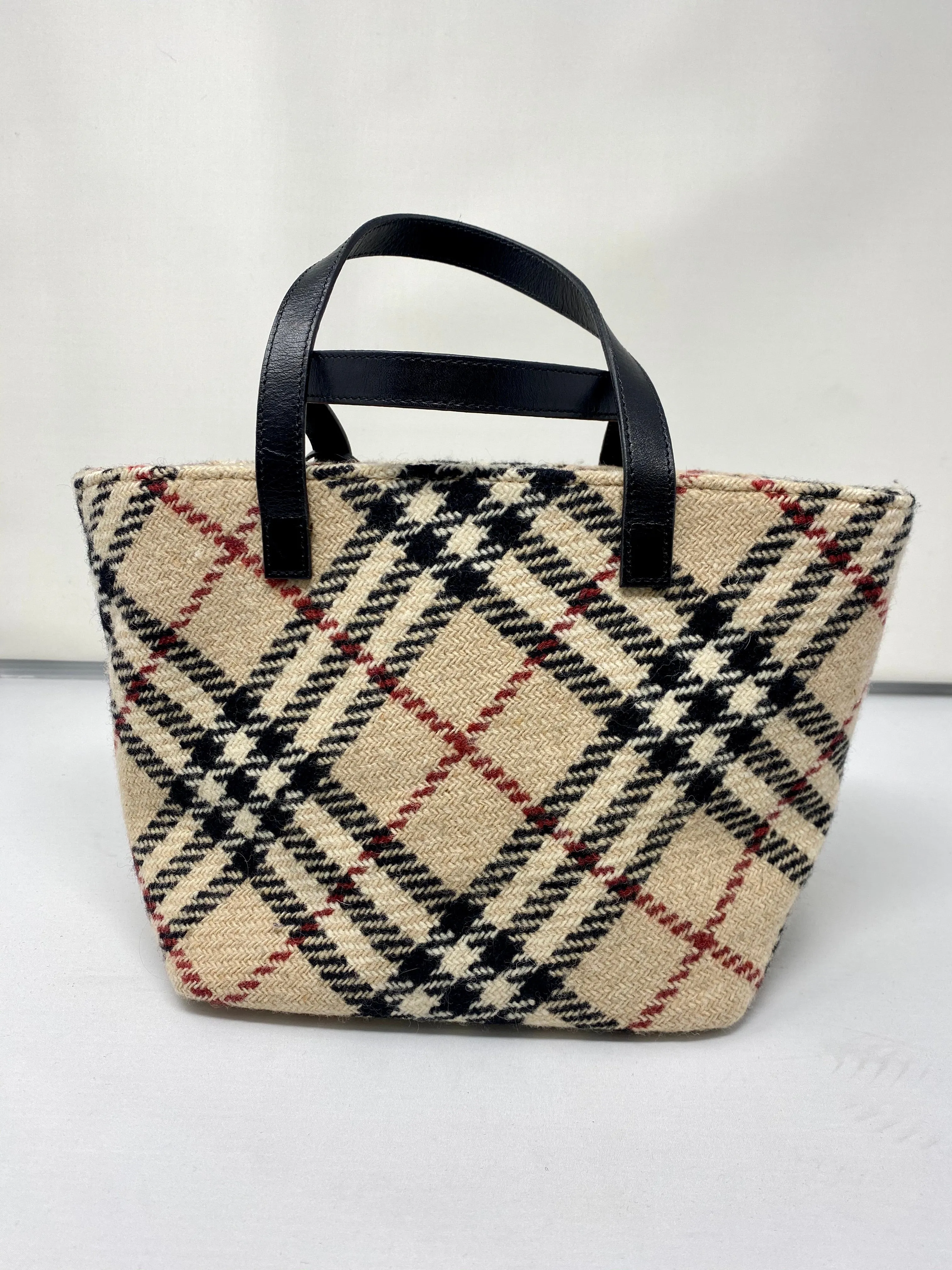 BURBERRY Wool Check Small Tote Bag