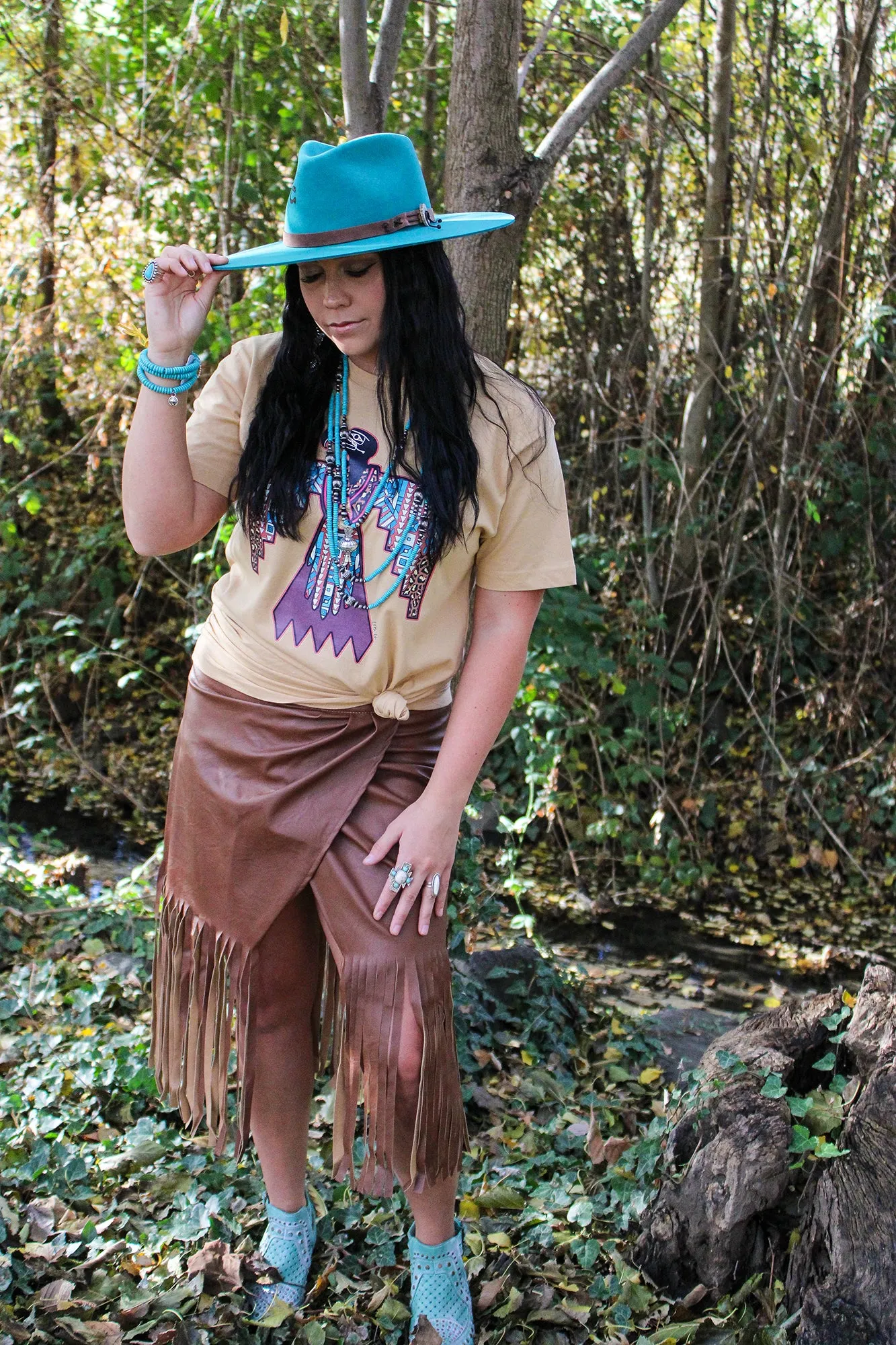 Camel Fringe Skirt