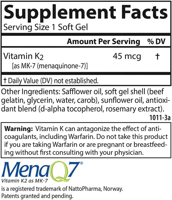 Carlson Labs Vitamin K2-7 45 MCG Mineral Supplement Softgels, 90 Count
