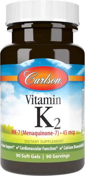 Carlson Labs Vitamin K2-7 45 MCG Mineral Supplement Softgels, 90 Count