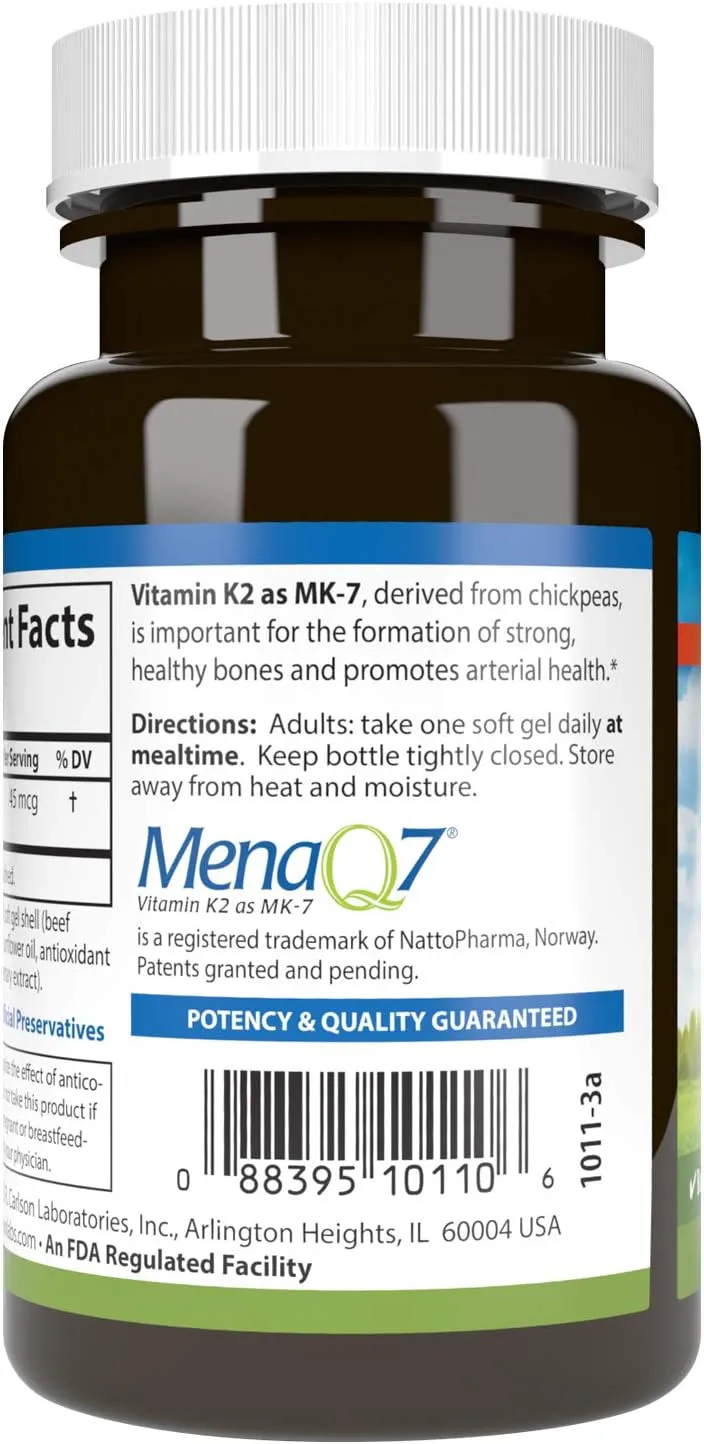 Carlson Labs Vitamin K2-7 45 MCG Mineral Supplement Softgels, 90 Count