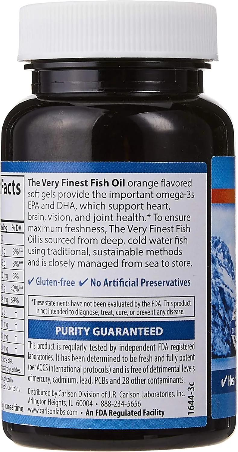 Carlson The Very Finest Fish Oil Orange 120   30 Softgels, 700 mg (May be Chewed)