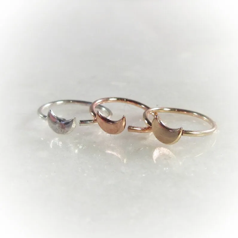 Cartilage Hoop Earring Moon- ENDLESS Choose Your Diameter, Gauge, Metal