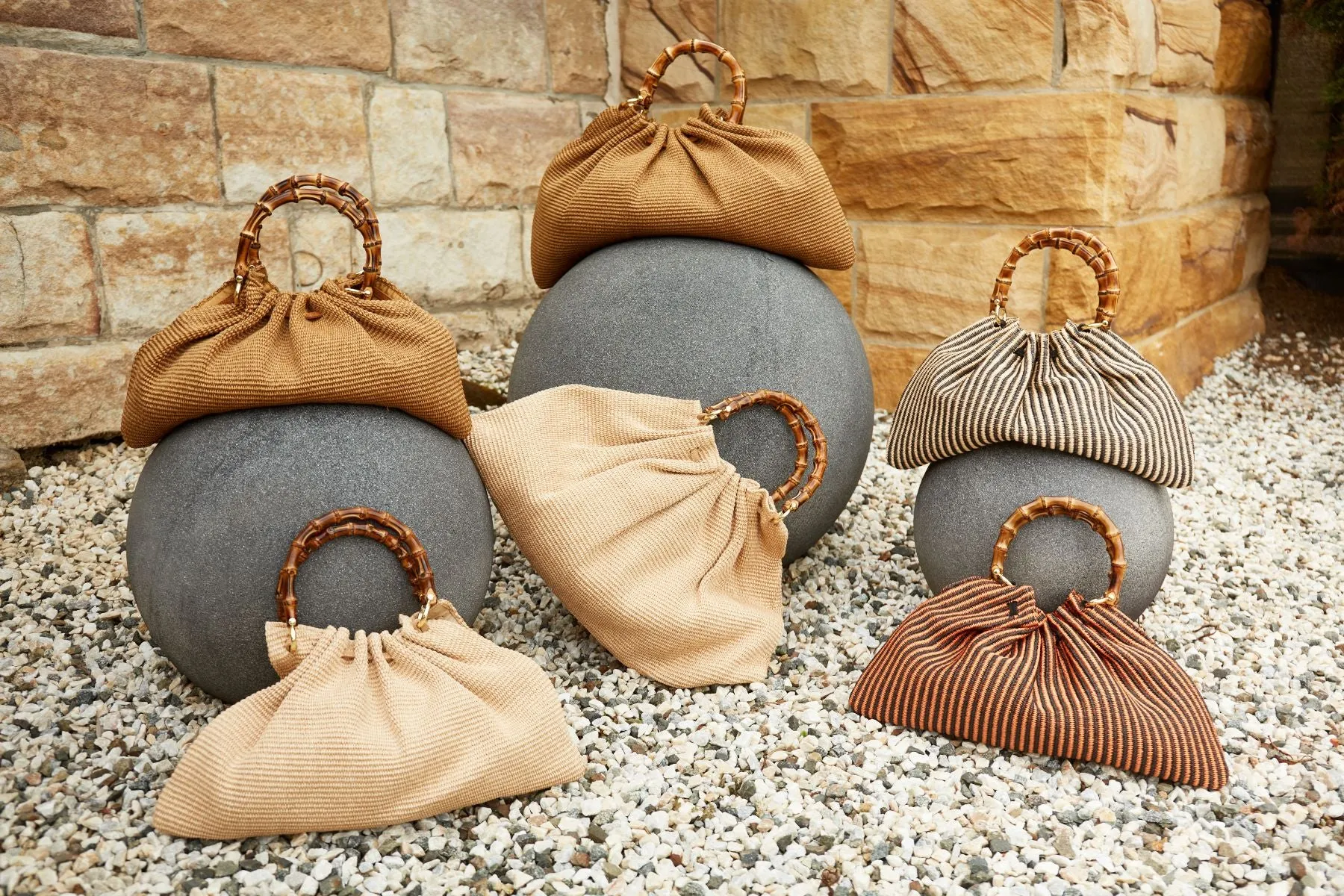 Caterina Bamboo Raffia Bag - stripes black and natural