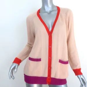 Celine Colorblock Cashmere Cardigan Peach Size Large V-Neck Sweater