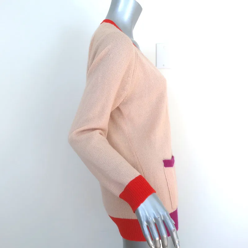 Celine Colorblock Cashmere Cardigan Peach Size Large V-Neck Sweater