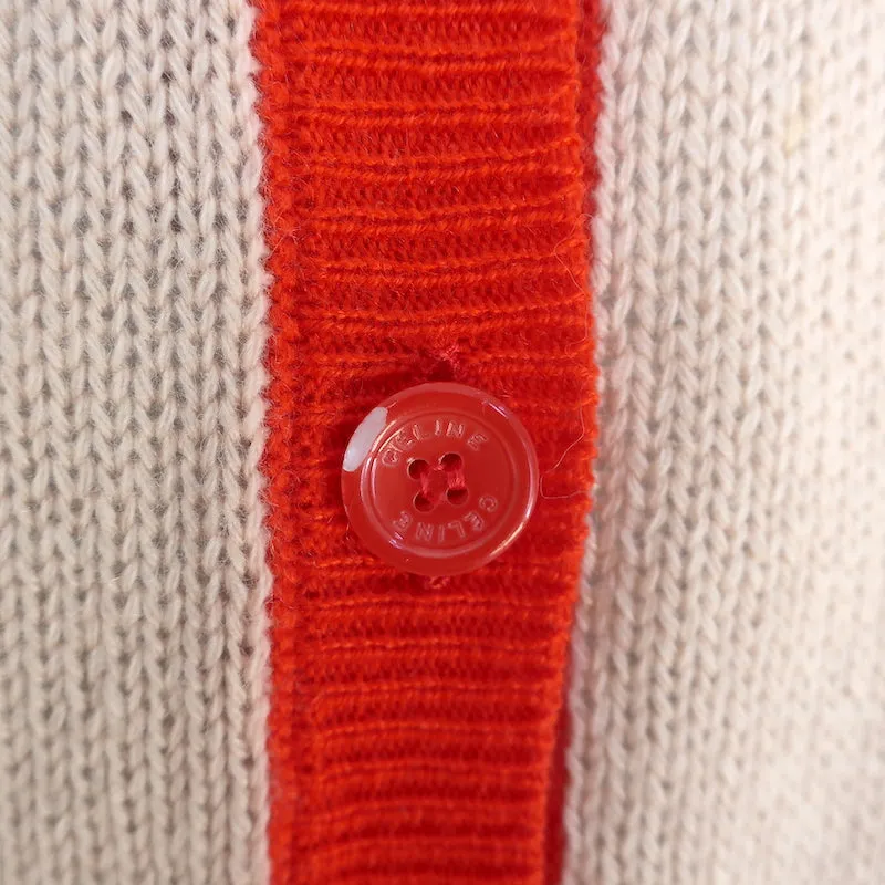 Celine Colorblock Cashmere Cardigan Peach Size Large V-Neck Sweater