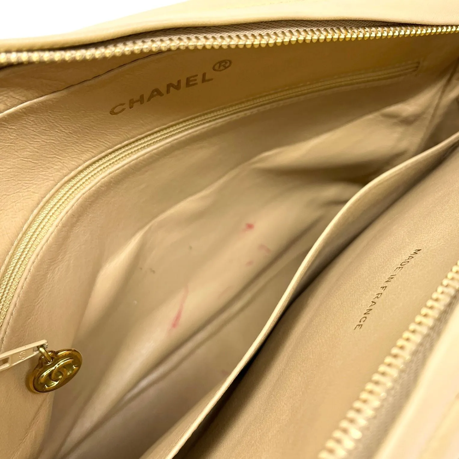 Chanel Beige Logo Chevron Bag
