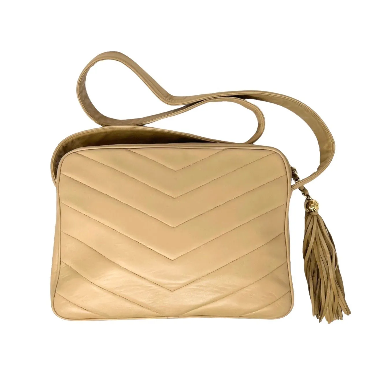 Chanel Beige Logo Chevron Bag