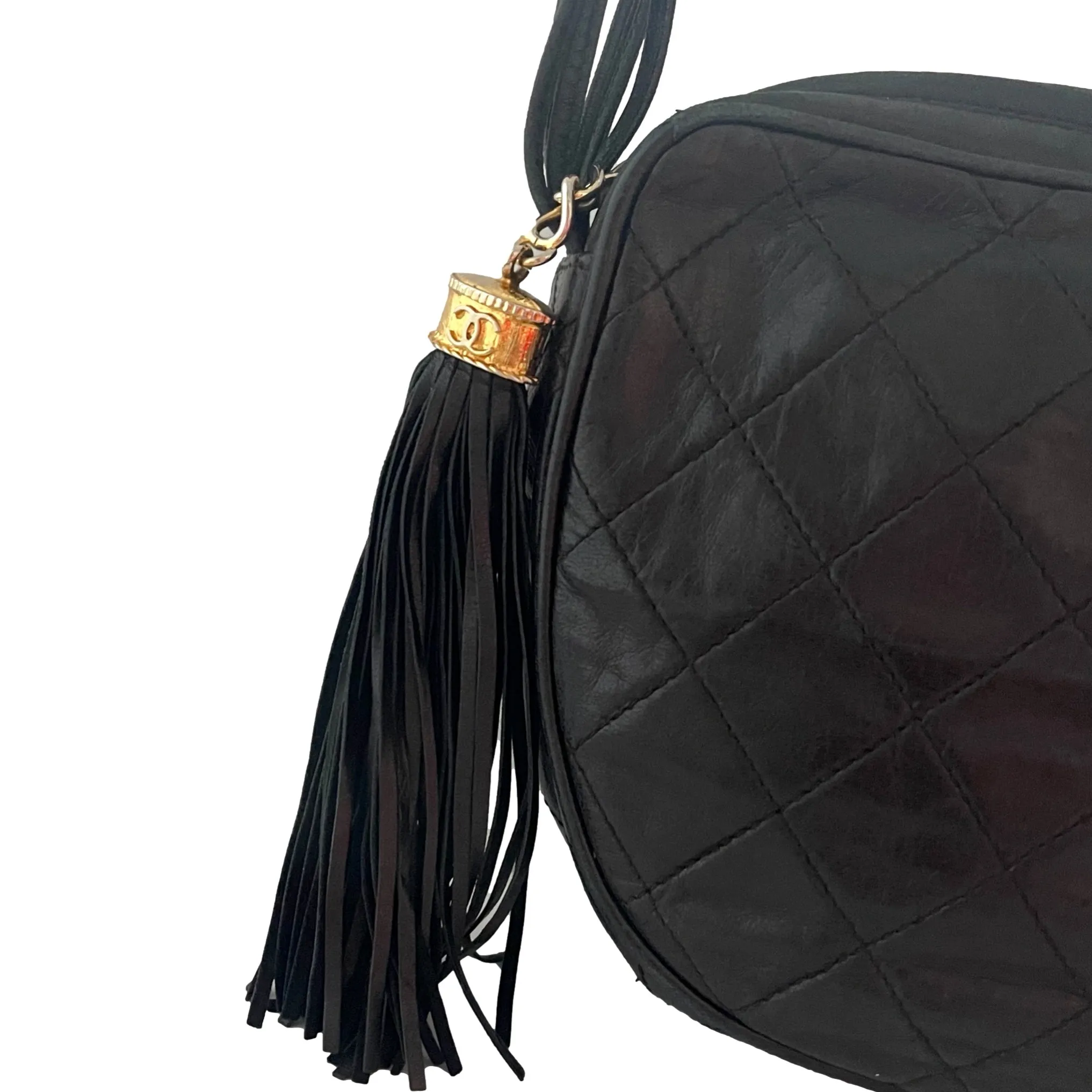 Chanel Black Lambskin Leather Tassel Bag