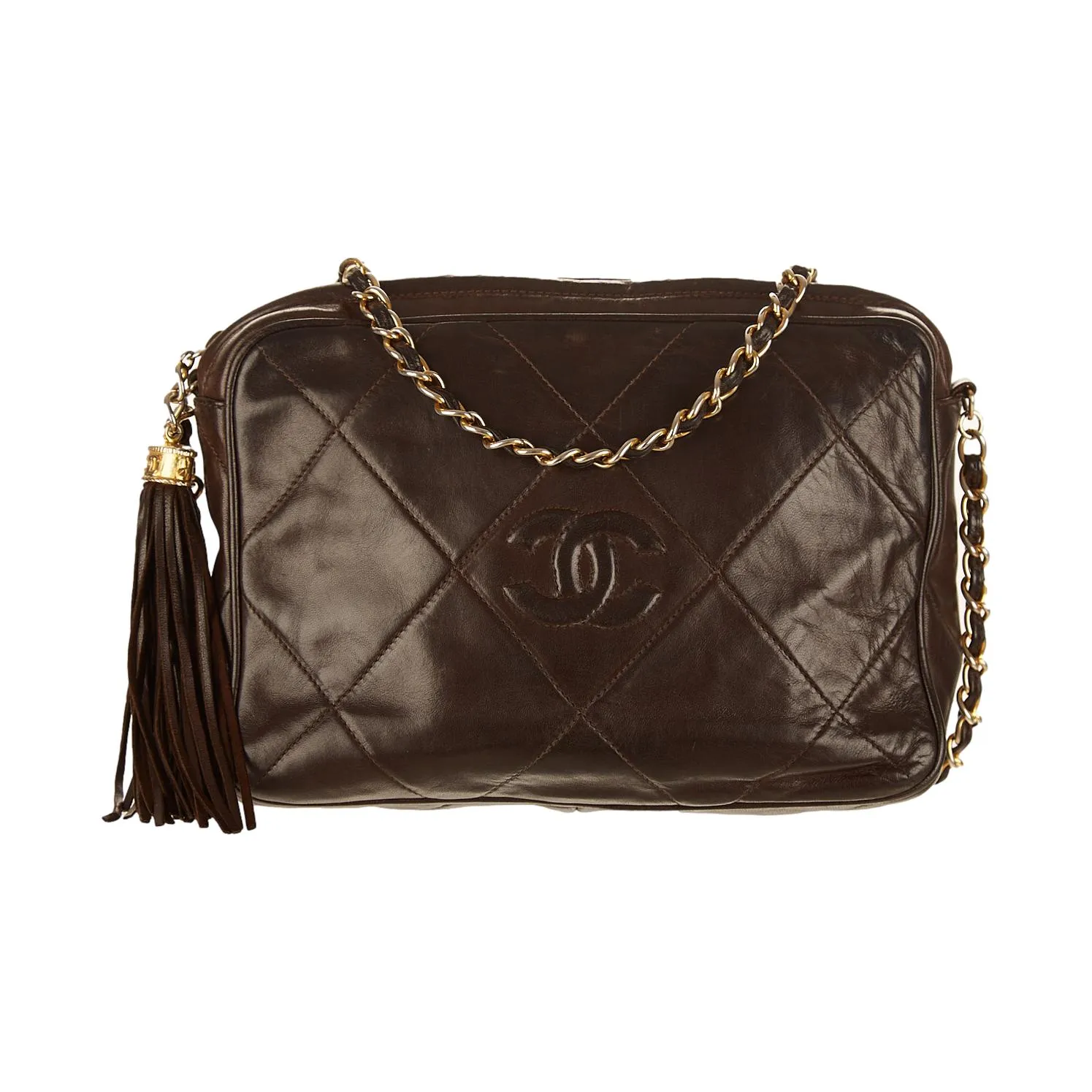 Chanel Brown Logo Tassel Shoulder Bag